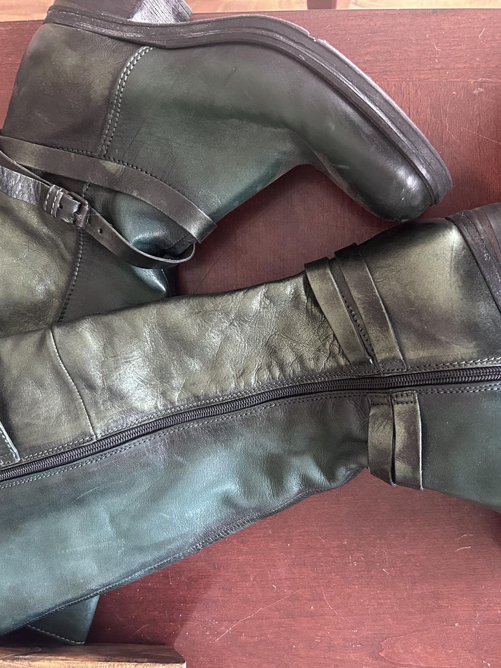 Women's Tall Leather Heeled Boots - Dark Green